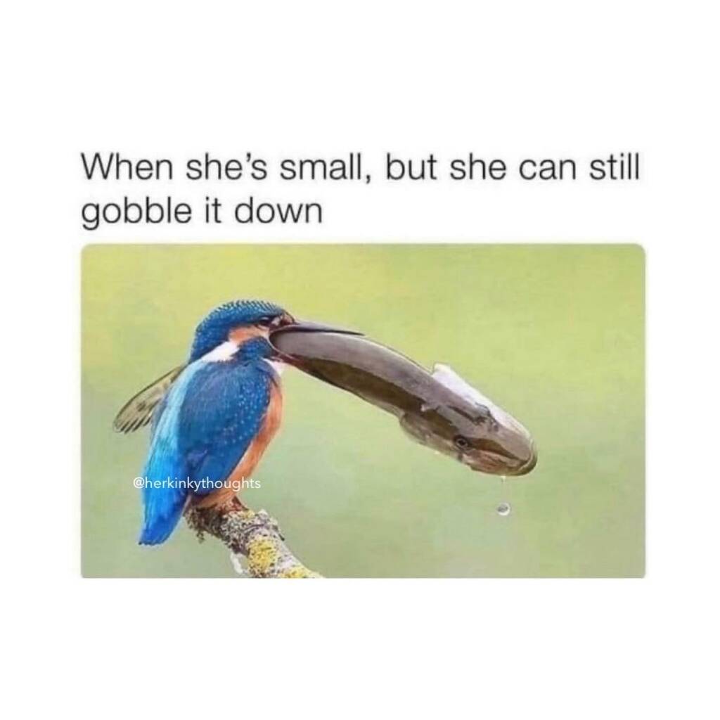 When she's small, but can still gobble it down